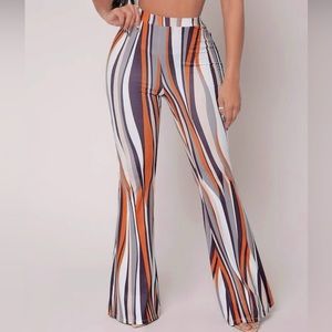 SHEIN SXY Striped High Waist Flared Leg Pants